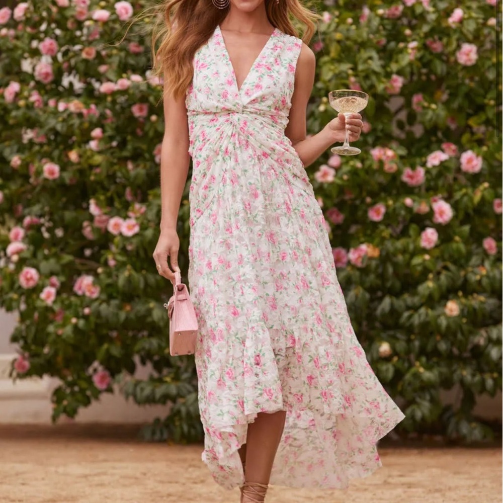 Vici Apricot Skies Mesh Floral Midi dress, sz Small